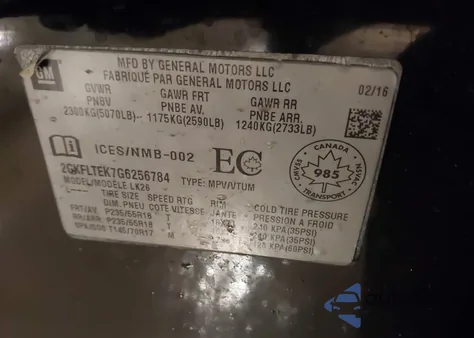 2016 GMC Terrain Sle-2 z USA, uszkodzony, nr VIN 2GKFLTEK7G6256784